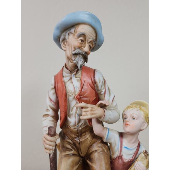 Lefton Bisque Grandpa & Boy Figurine 11" Tall Ceramic #5304 Home Decor Vintage - Picture 2 of 12